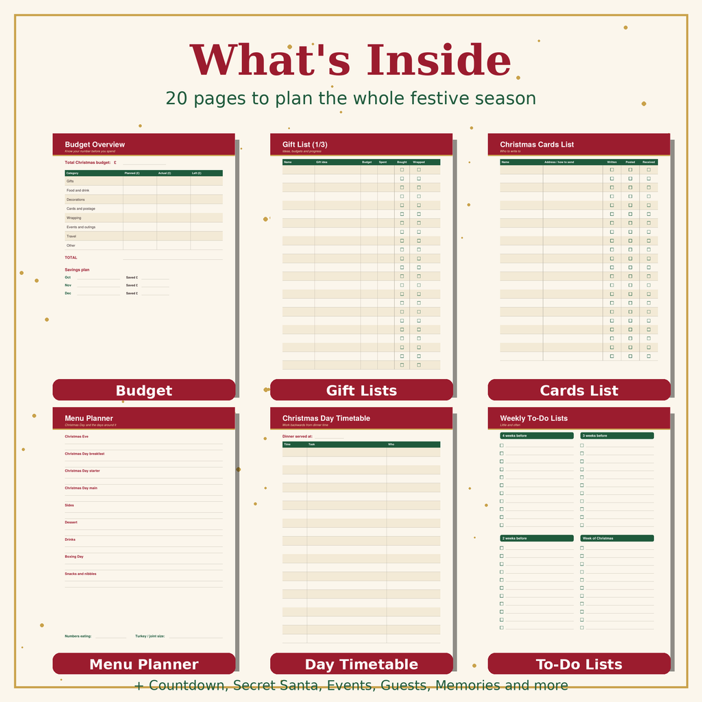Christmas Planner UK | Printable Budget, Gift List & Dinner Planner | A4 PDF