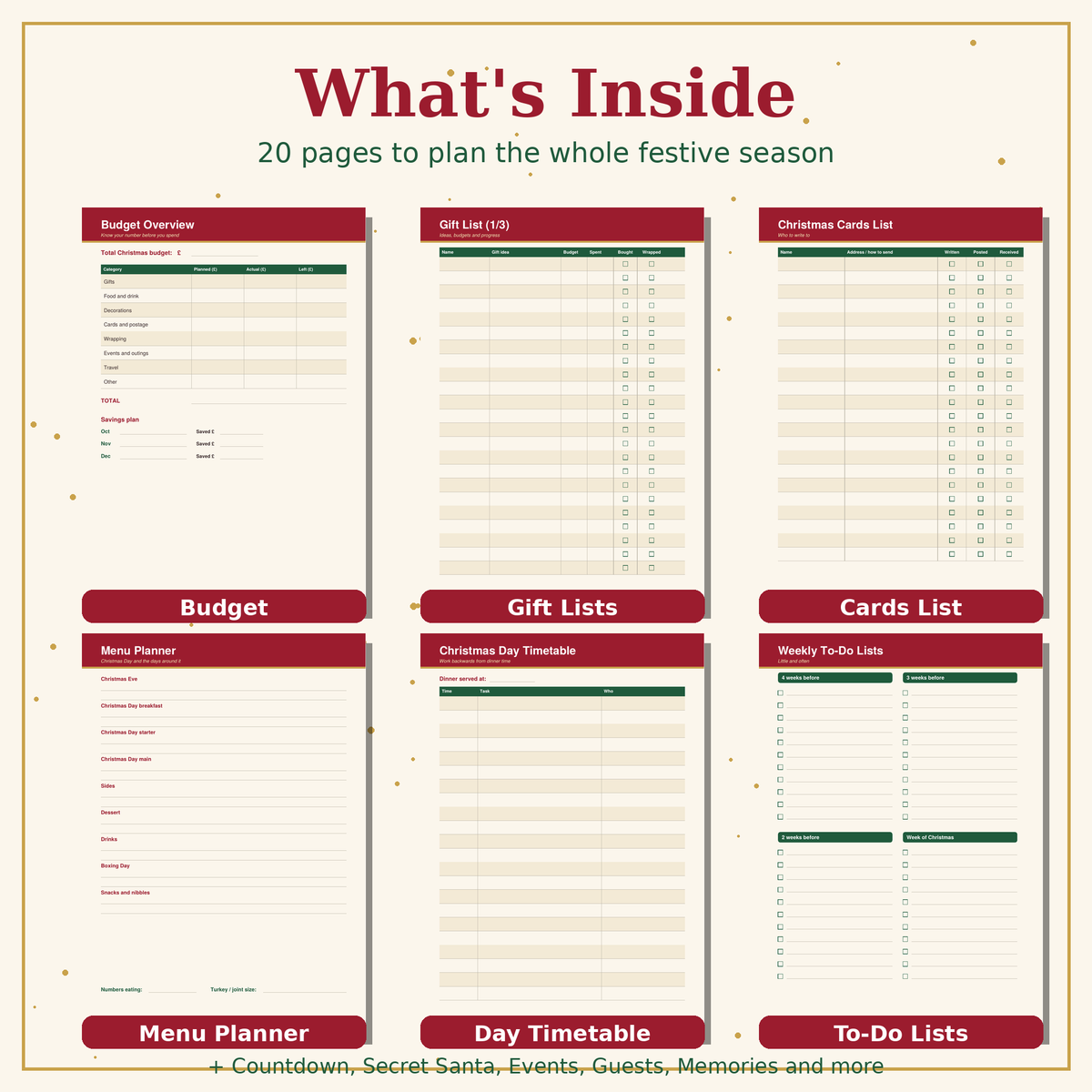 Christmas Planner UK | Printable Budget, Gift List & Dinner Planner | A4 PDF